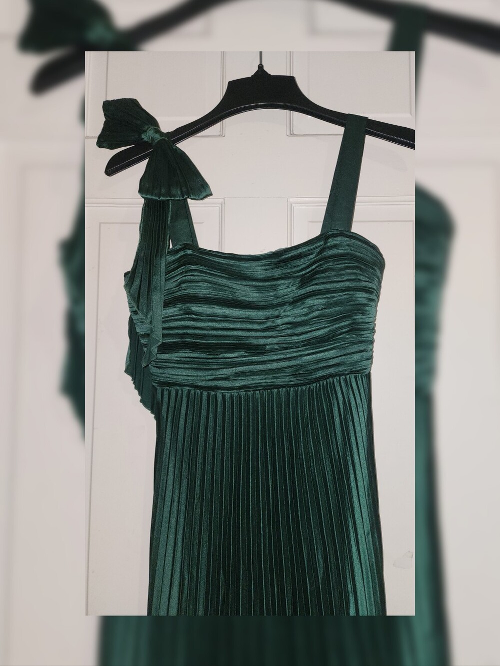 Lulus Gorgeous Purpose Emerald Satin Pleated Sleeveless Bow Maxi Dress S - Picture 3 of 13